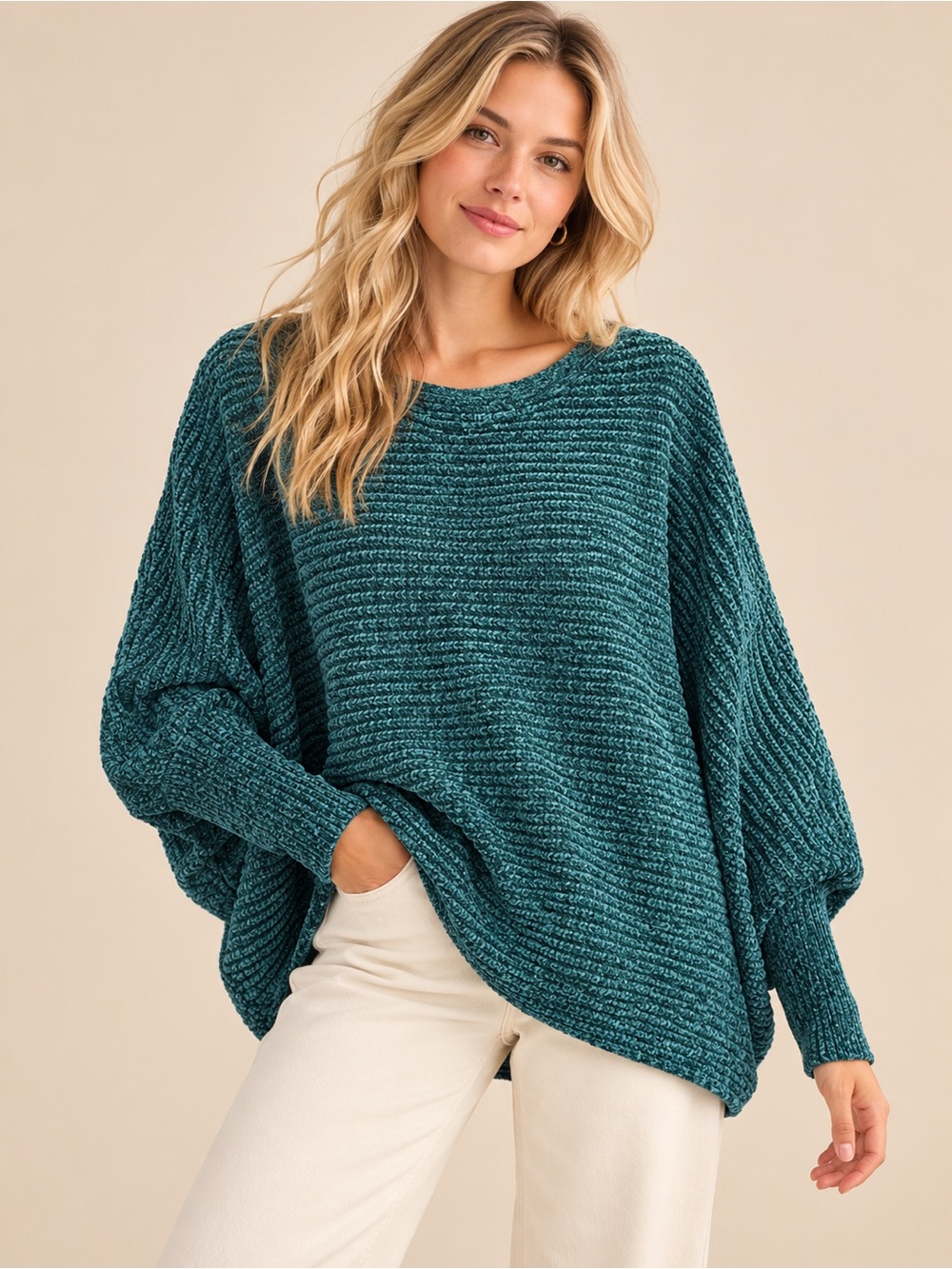 NWT Altar’d State Dark Green Chenille Oversized Dolman Sweater M
